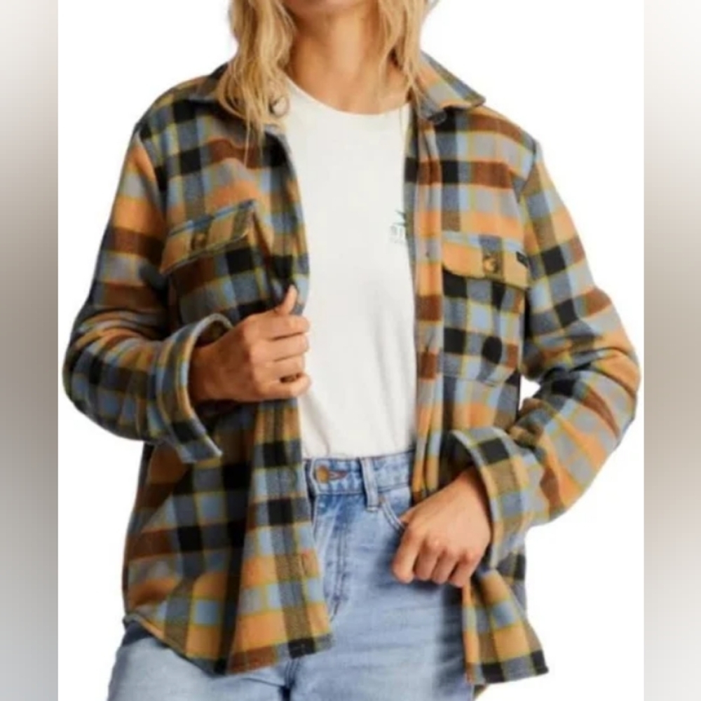 Billabong Women's Plaid Utility Jacket - Blue, Brown, Tan